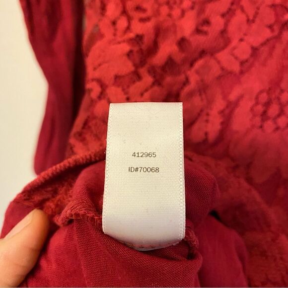 LOFT red lace 3/4 sleeve crew neck blouse top cotton casual blouse S - Picture 7 of 8